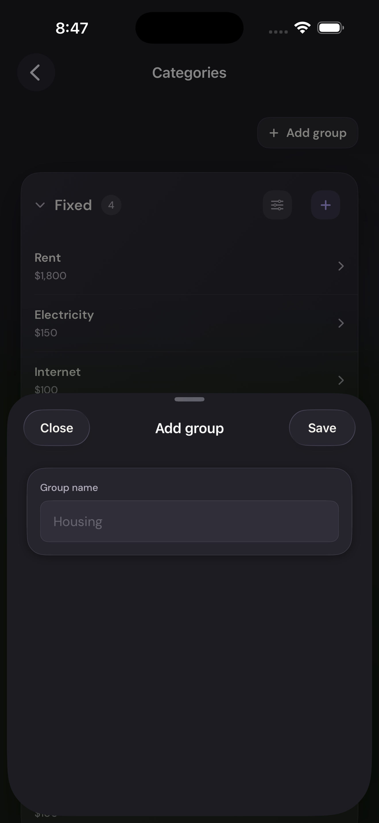 Vylo for iPhone: Name and save it. The relevant control is outlined.
