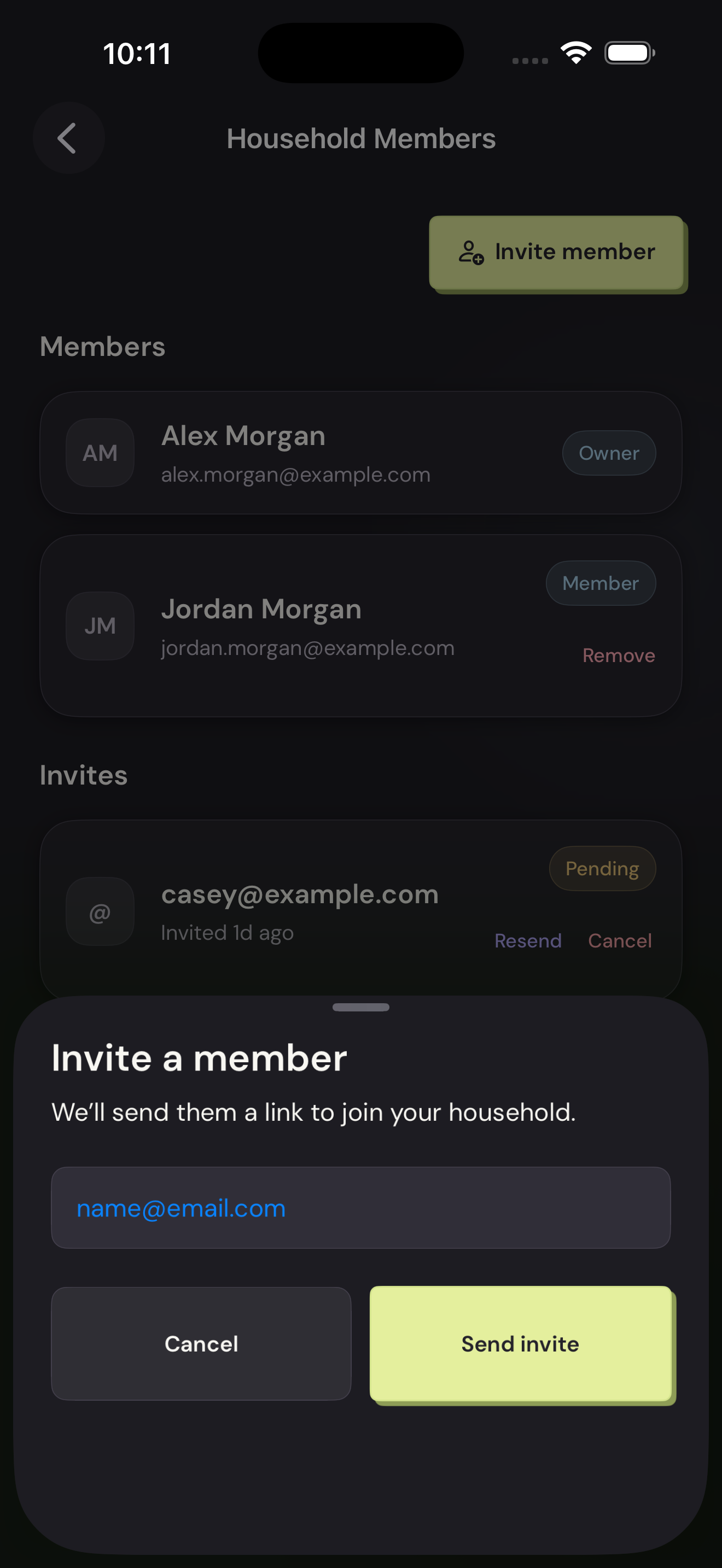 Vylo for iPhone: Send the invitation. The relevant control is outlined.