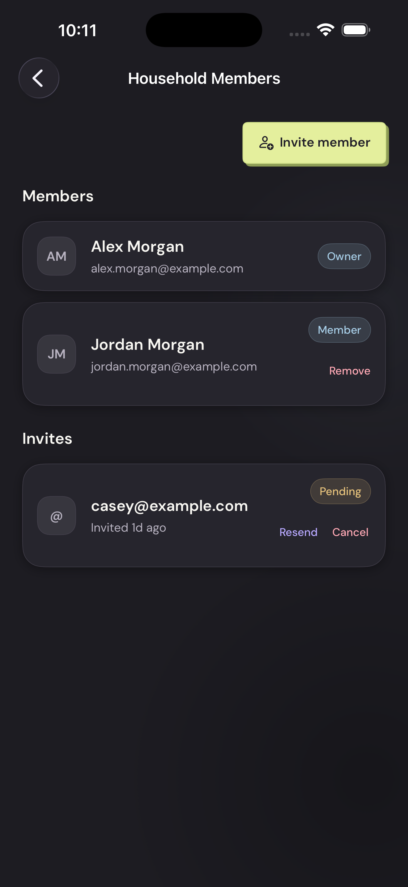 Vylo for iPhone: Invite a member. The relevant control is outlined.
