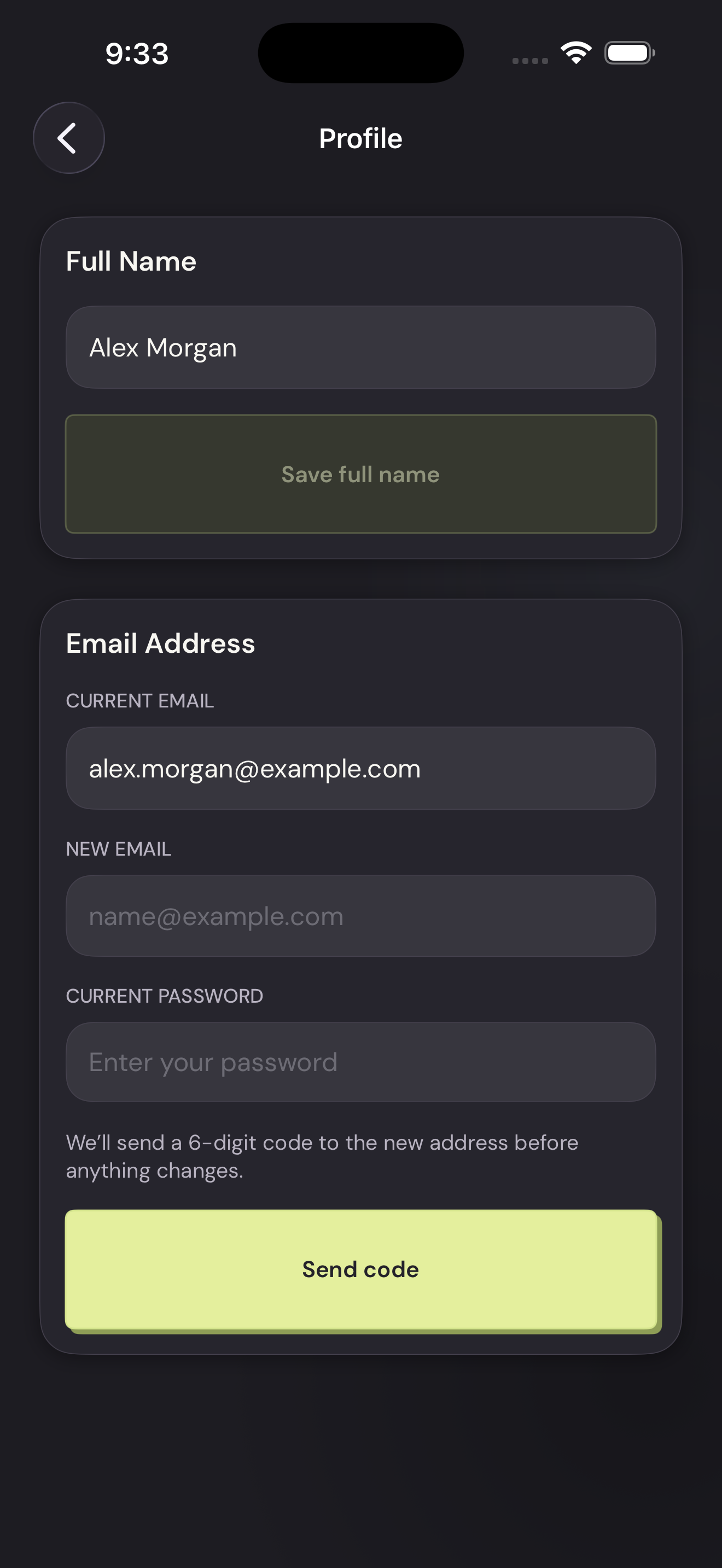 Vylo for iPhone: Enter the new address. The relevant control is outlined.