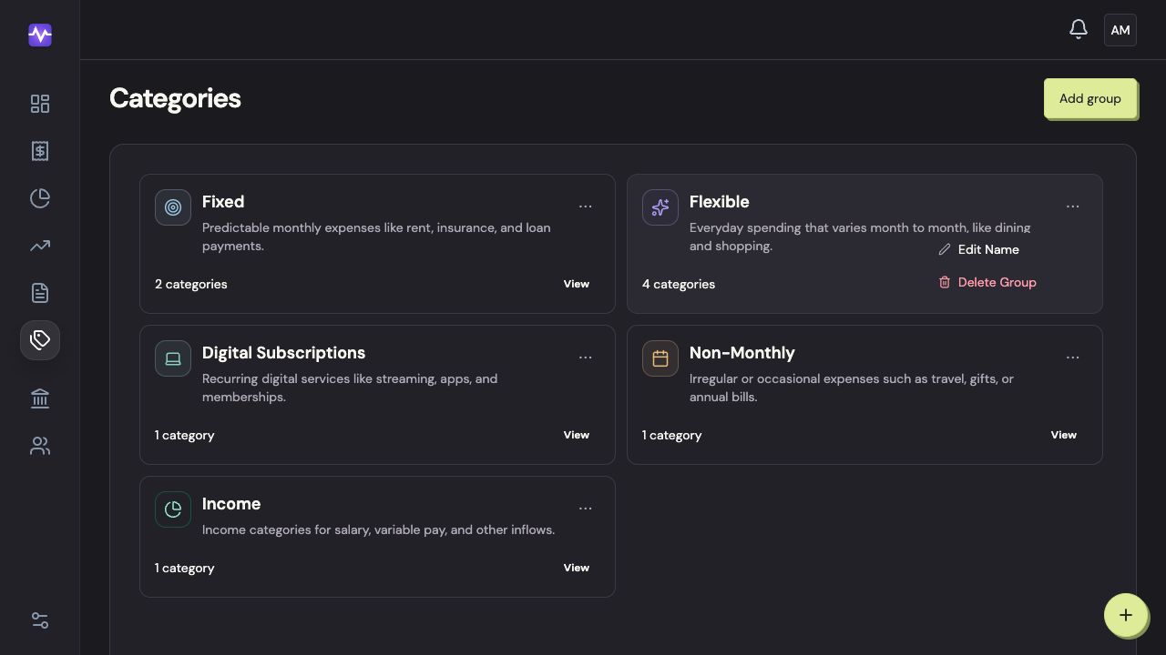 Vylo on the web: Rename an existing group. The relevant control is outlined.
